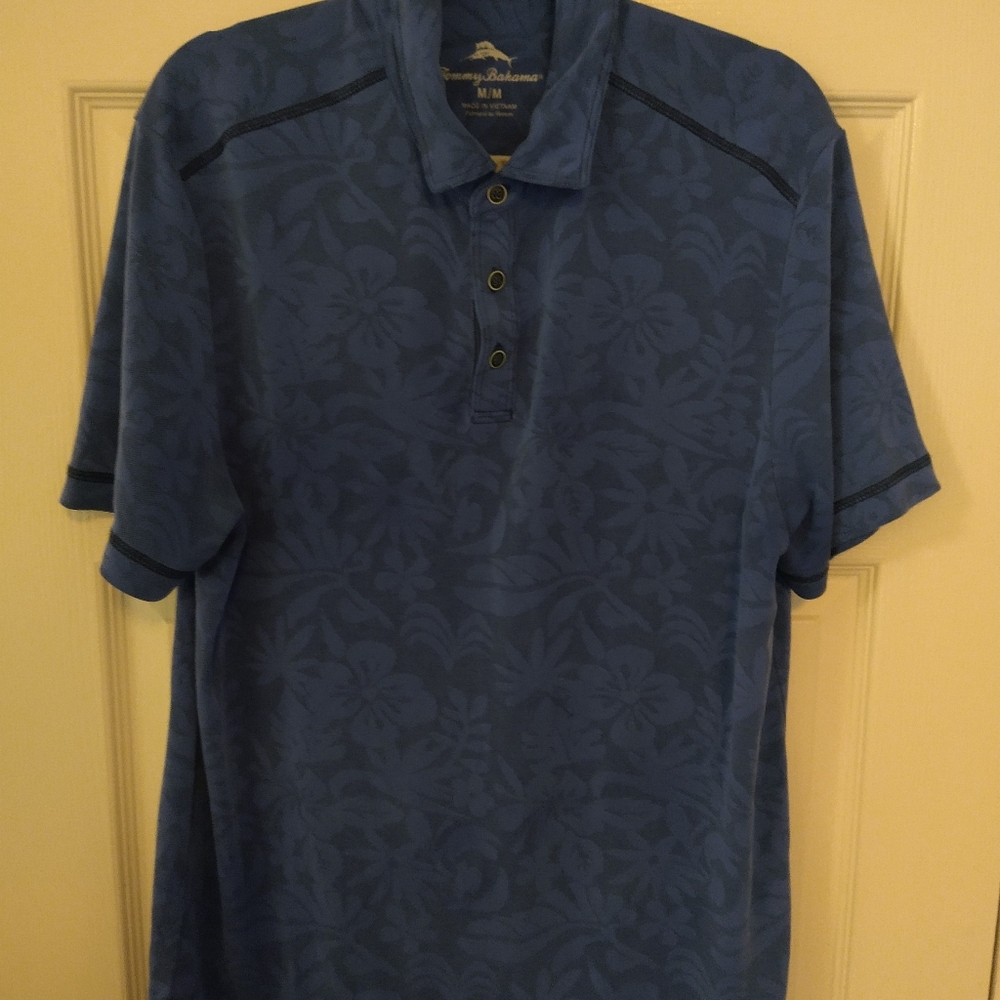 Tommy Bahama Blue Floral Jacquard Polo Shirt Men's sz Medium. - Picture 3 of 5